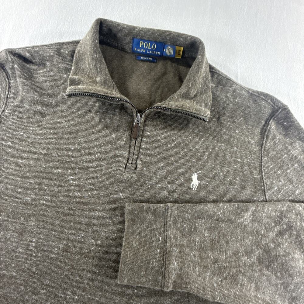 Men’s Polo Ralph Lauren Estate Rib Medium Brown Heather Quarter Zip White Pony